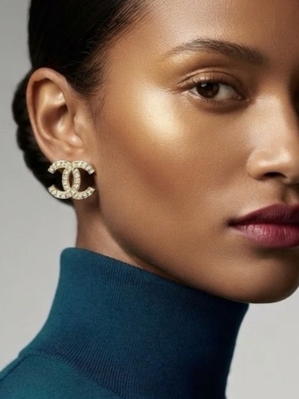 CHANEL Crystal Pearl Stud Earrings
